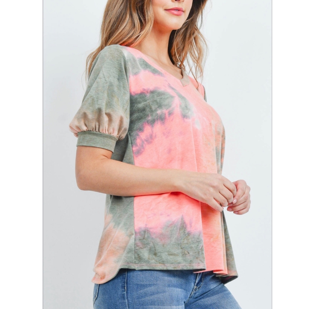Casual Chic Tie-Dye Puff Sleeve Top - Picture 2 of 6